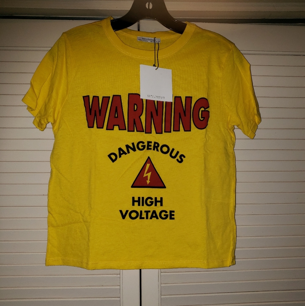Zara Yellow "WARNING" Graphic Tee